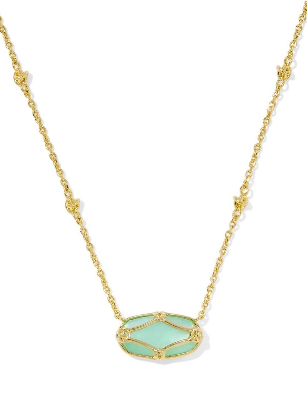 Kendra Scott Elisa Lattice Frame Gold Pendant in mint Green Mother of Pearl